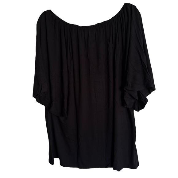 Ava & Viv Womens Top Sz 4X Black Short Flutter Sleeve Ruched Middle V-Neck Knit - Picture 4 of 7